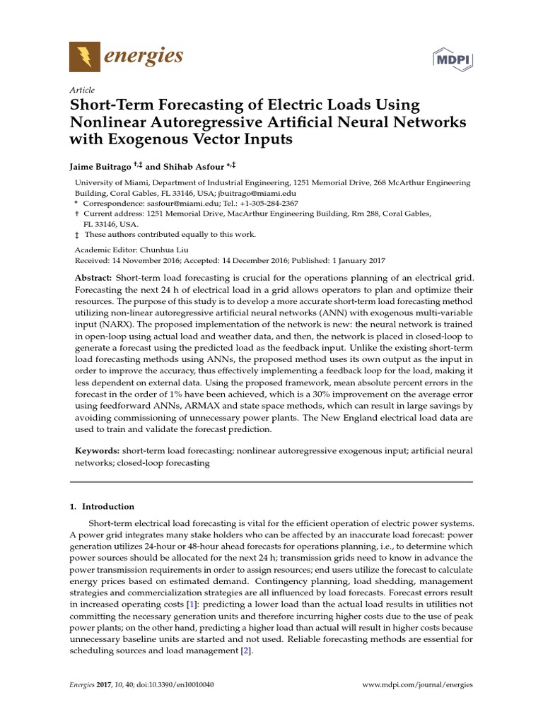 Review 2 Energies 10 00040 | PDF | Forecasting | Artificial Neural Network