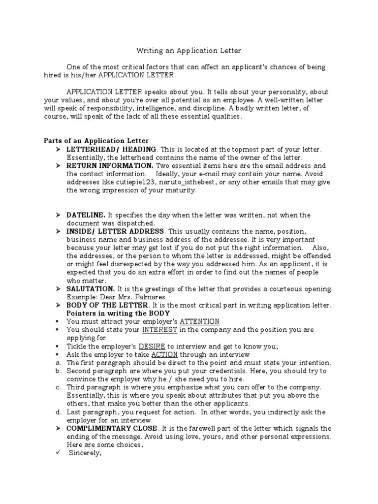 Application Letter Writing Guide | PDF | Communication | Human ...