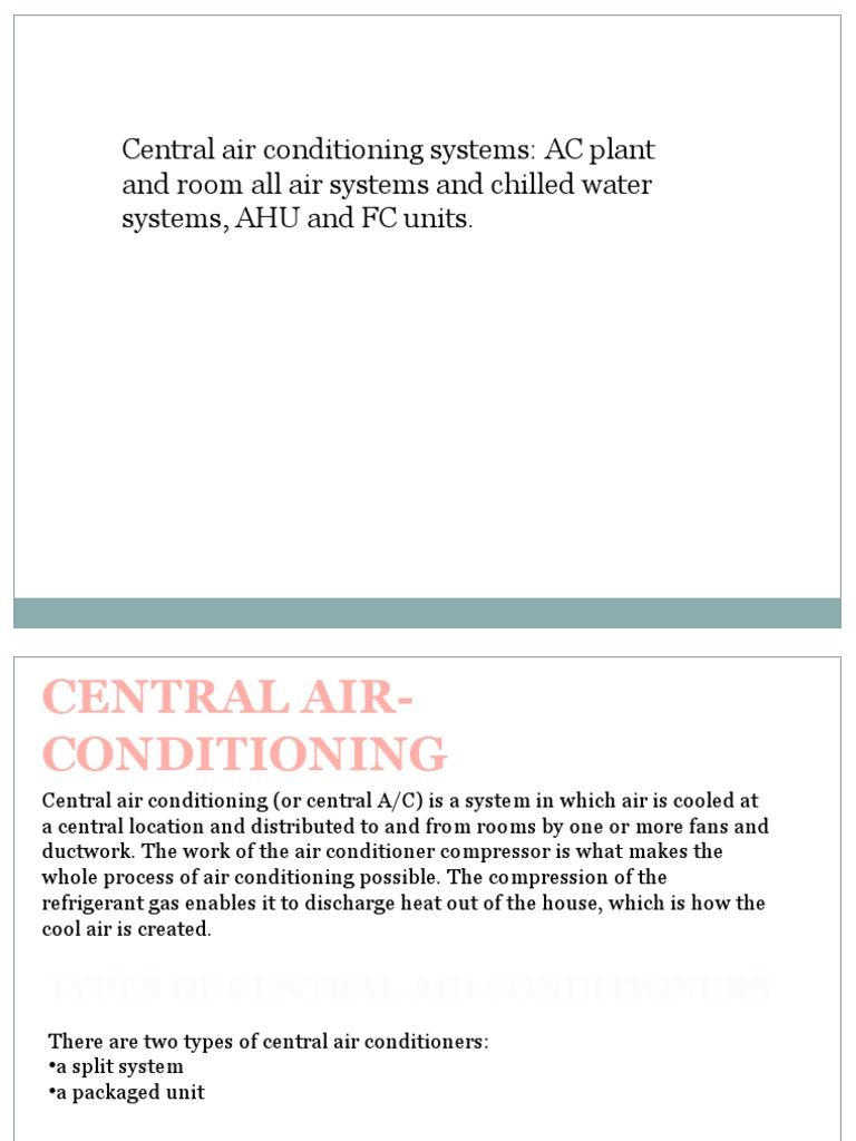Central Air Conditioning Systems: AC Plant and Room All Air Systems and ...