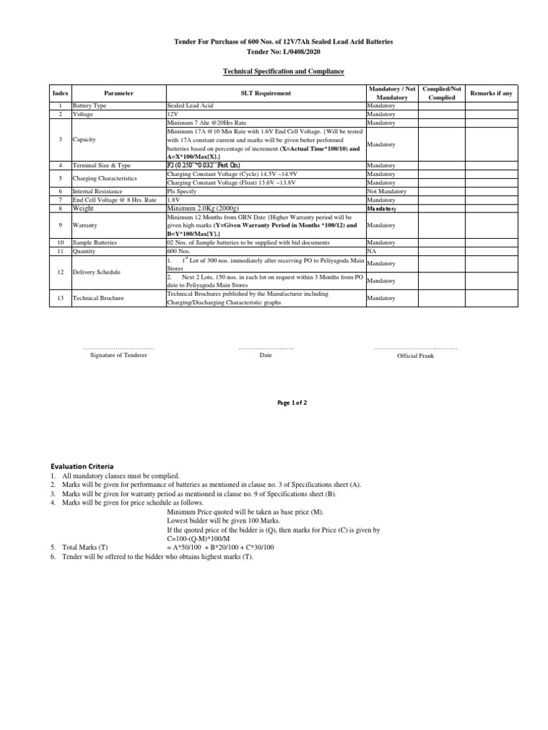 L 0408 2020 - Technical Specification and Compliance PDF | PDF ...