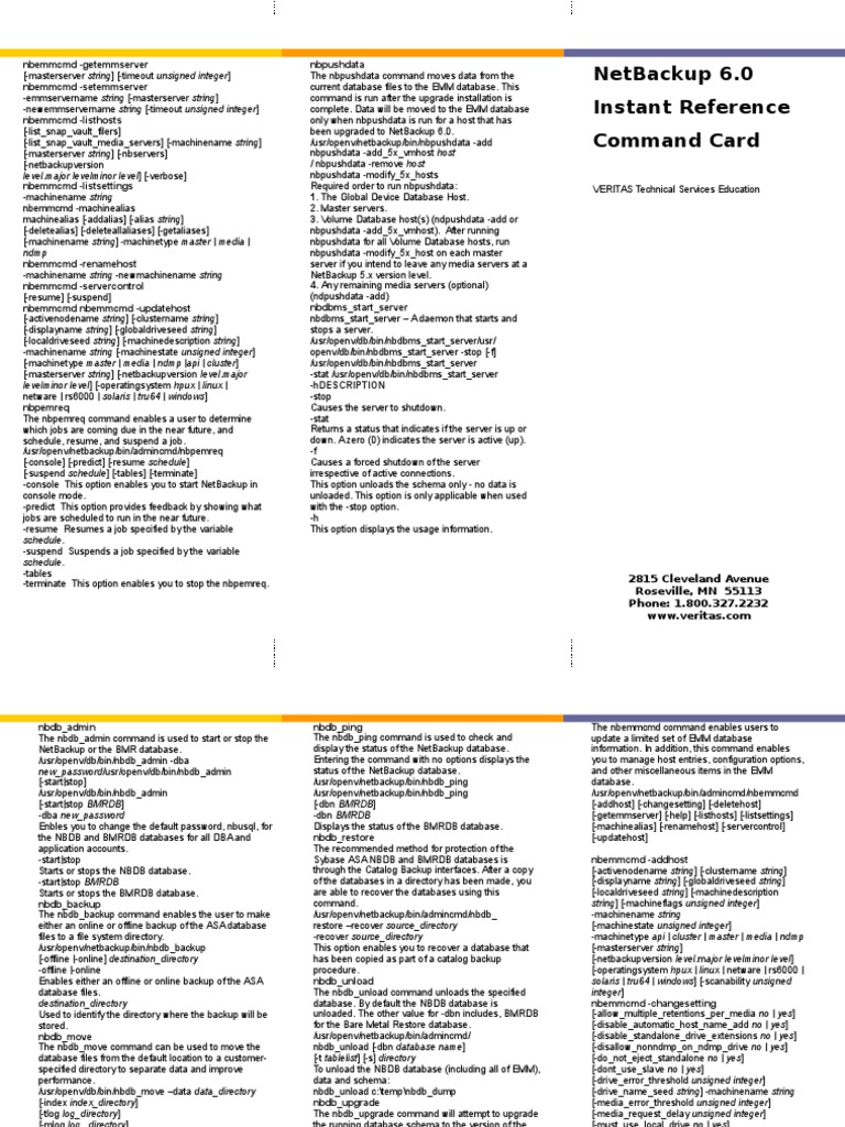 NBU60 CMD Ref | PDF | Backup | Databases