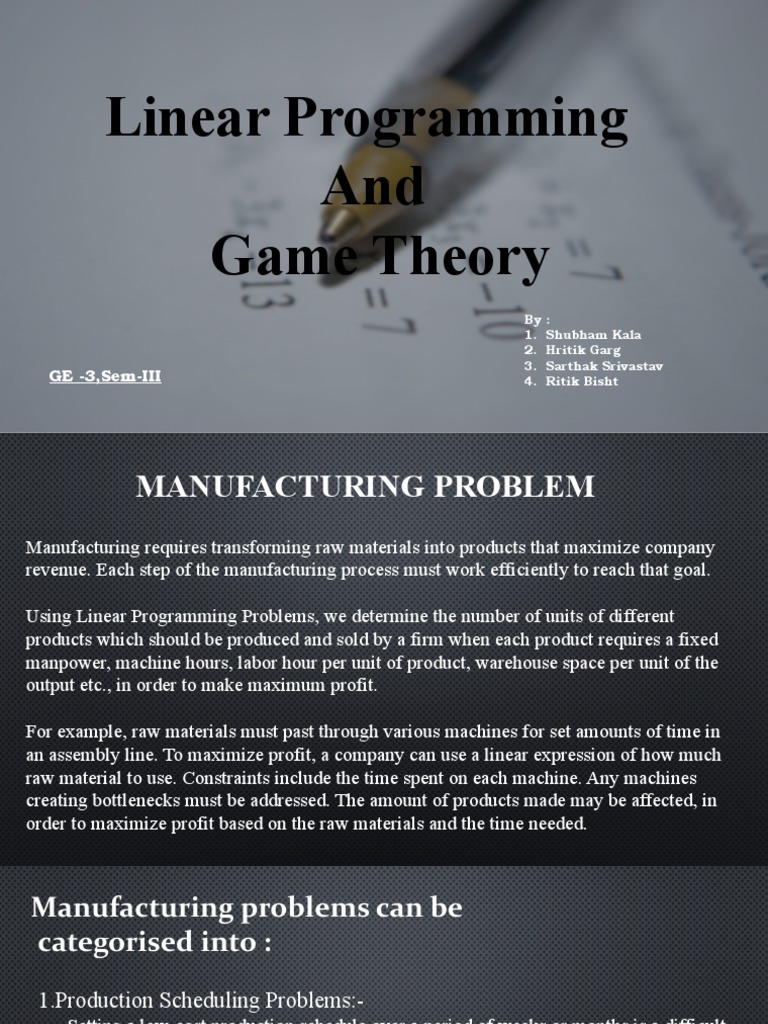Linear Programming and Game Theory: GE - 3, Sem-III | PDF | Linear ...