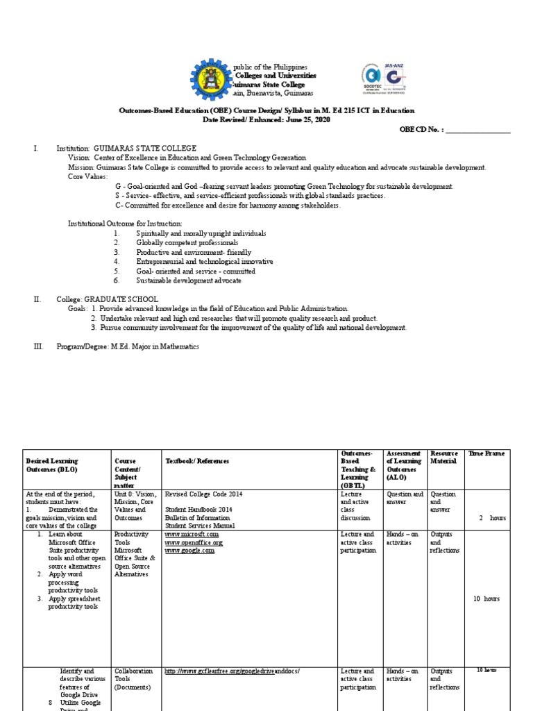 Guimaras State College M.Ed. Syllabus | PDF | Educational Technology ...