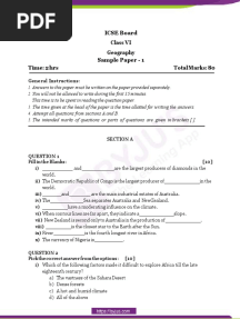 ICSE Class 6 Geography Sample Paper Set 1