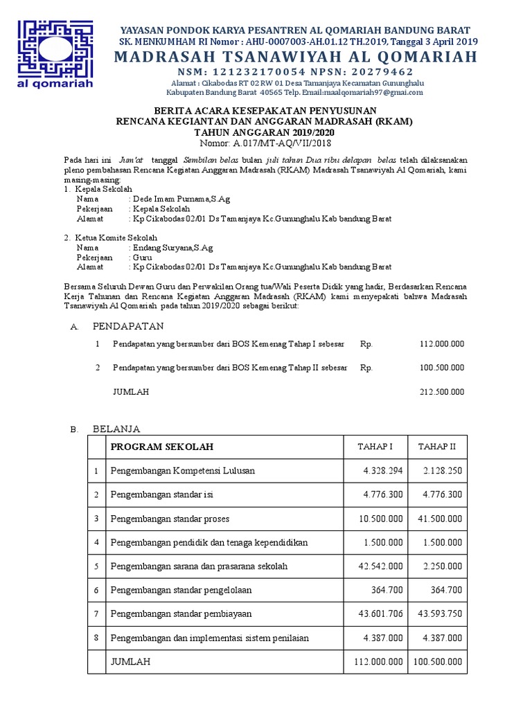RKAM Madrasah Tsanawiyah 2019/2020 | PDF