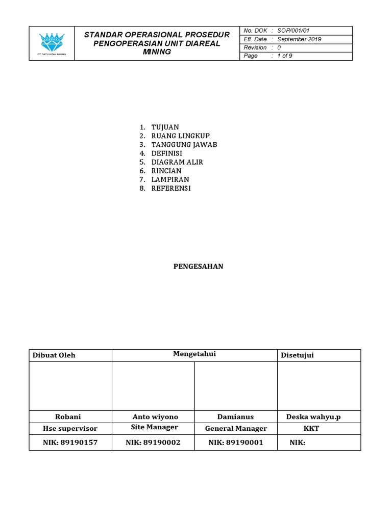 SOP Pengoperasian Unit | PDF