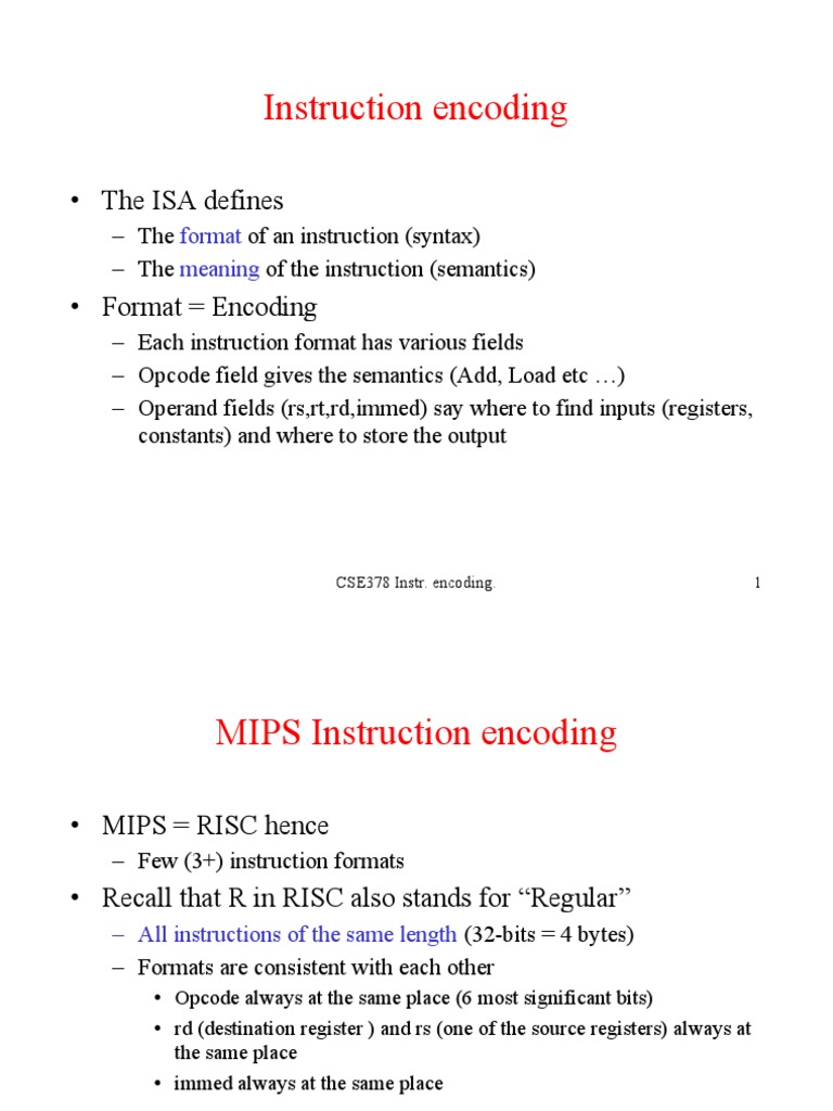 Instruction Encoding The ISA Defines PDF Assembly Language
