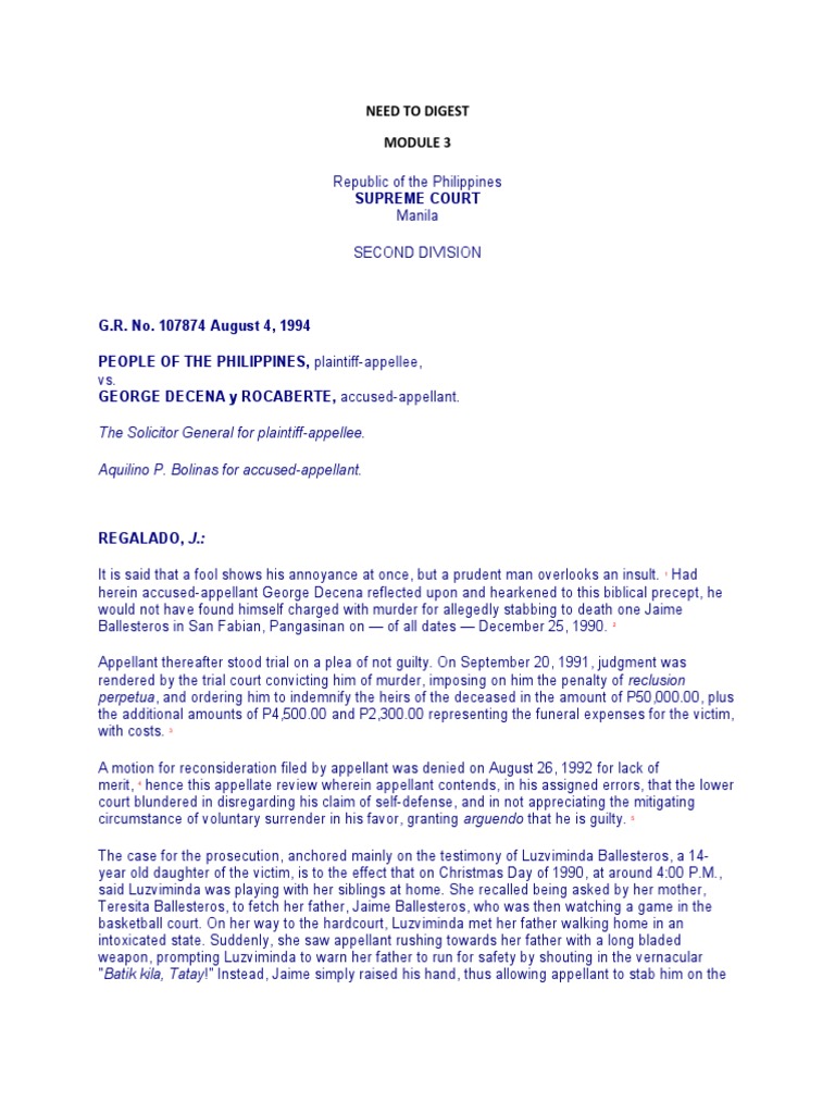 Supreme Court Ruling on Decena Murder Case | PDF | Burden Of Proof (Law ...