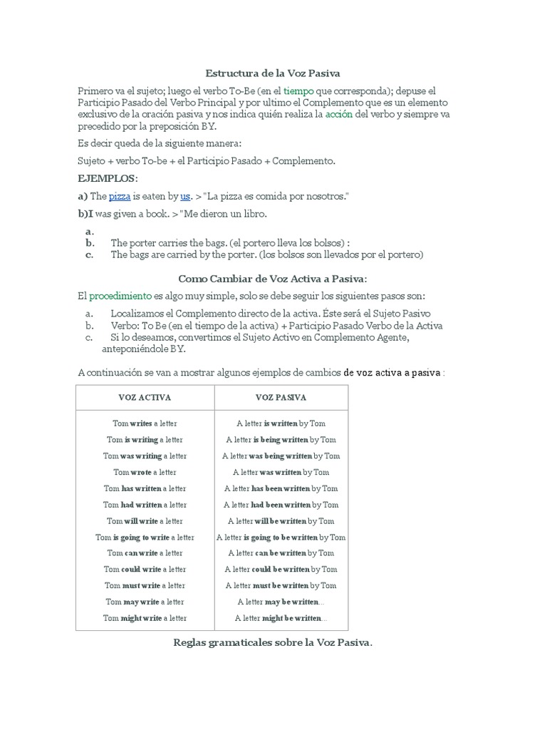 La Voz Pasiva | PDF | Verbo | Asunto (gramática)