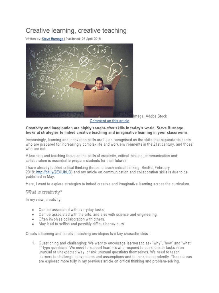 Creative Learning, Creative Teaching: What Is Creativity? | PDF ...