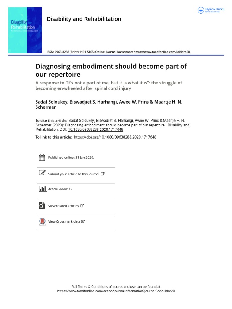 Diagnosing Embodiment Should Become Part of Our Repertoire: Disability ...