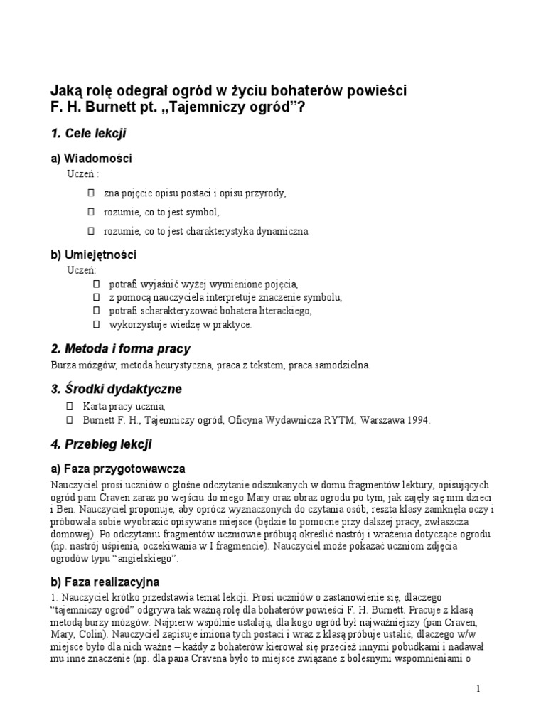Tajemniczy Ogród Test Z Odpowiedziami Chomikuj
