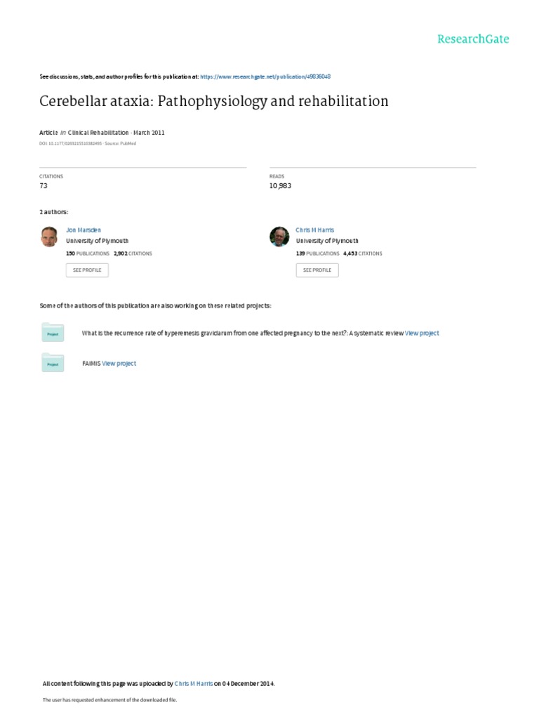 Cerebellar Ataxia: Pathophysiology and Rehabilitation | PDF ...