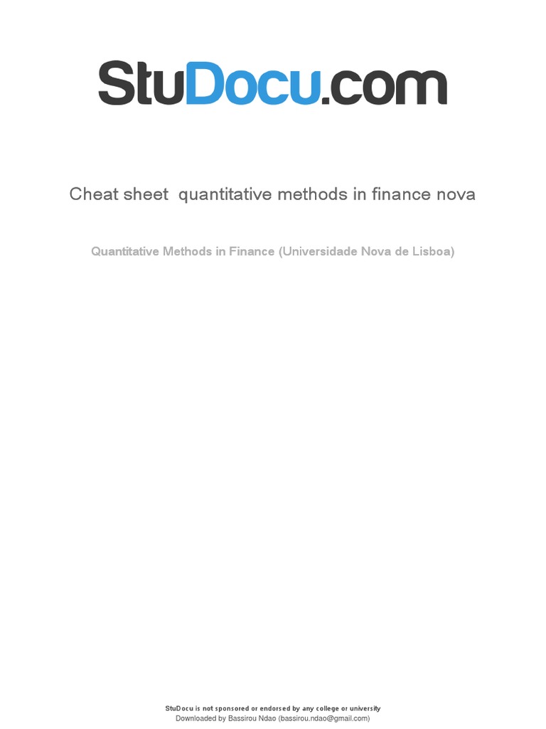 Cheat Sheet Quantitative Methods in Finance Nova Cheat Sheet ...