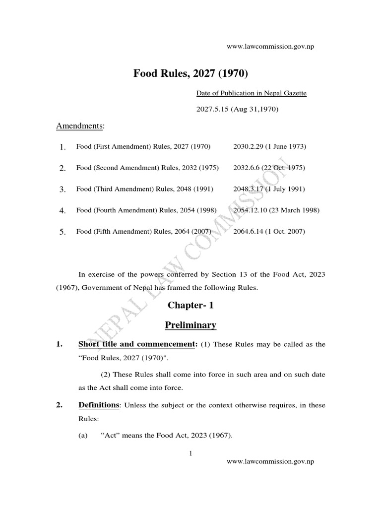 Food Rules 2027 1970 PDF PDF License Second Amendment To The