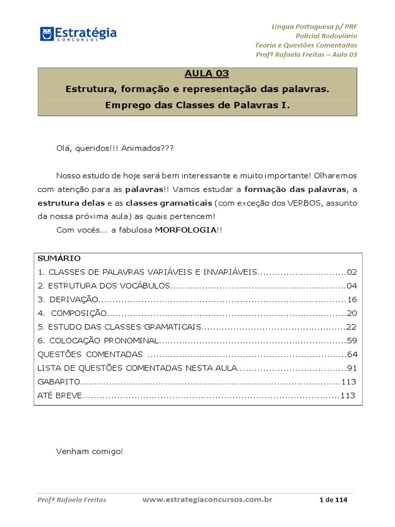 Morfologia da Língua Portuguesa: Aula 03 | PDF | Palavra | Adjetivo