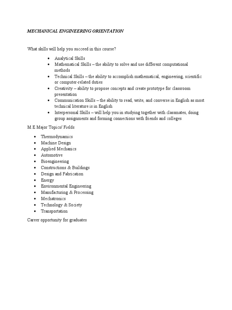 Mechanical Engineering Orientation Guide | PDF