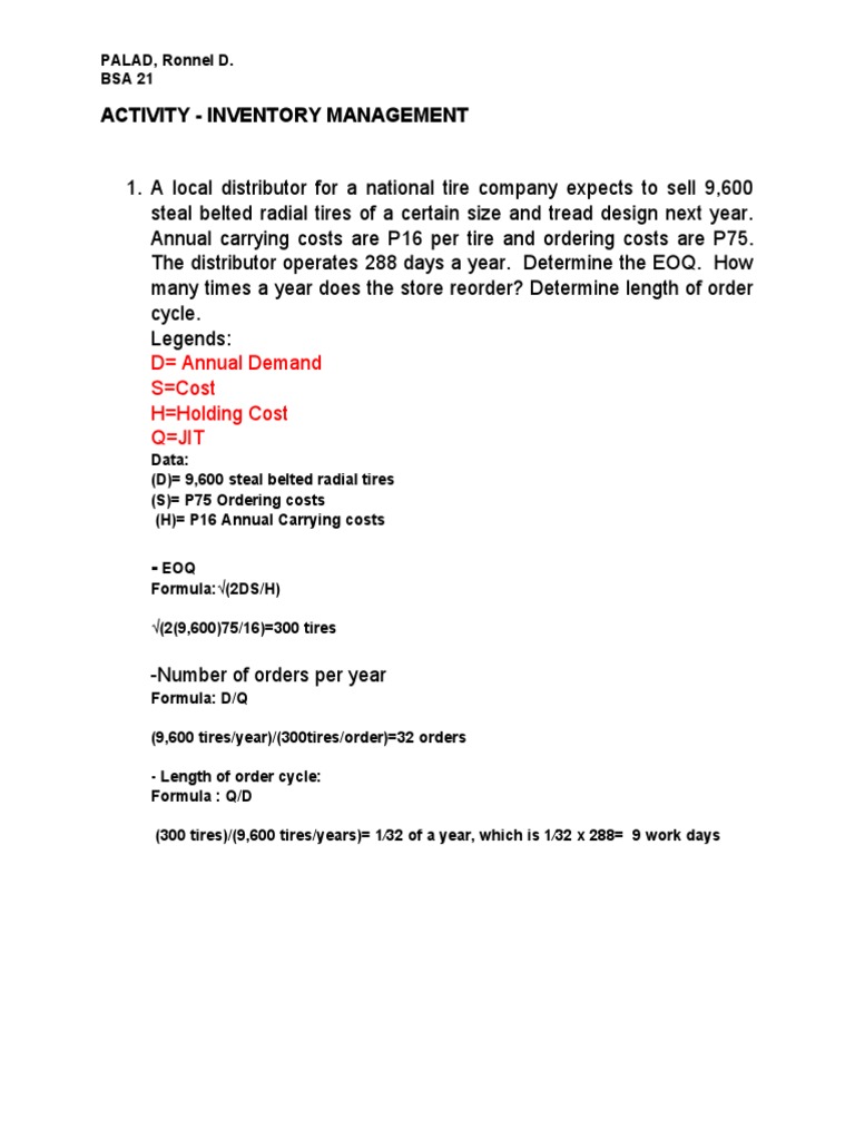 EOQ and Inventory Management Calculations | PDF | Business | Teaching ...