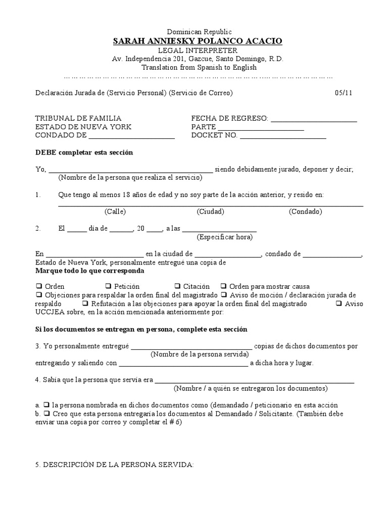 Declaración Jurada de (Servicio Personal) (Servicio de Correo) | PDF ...