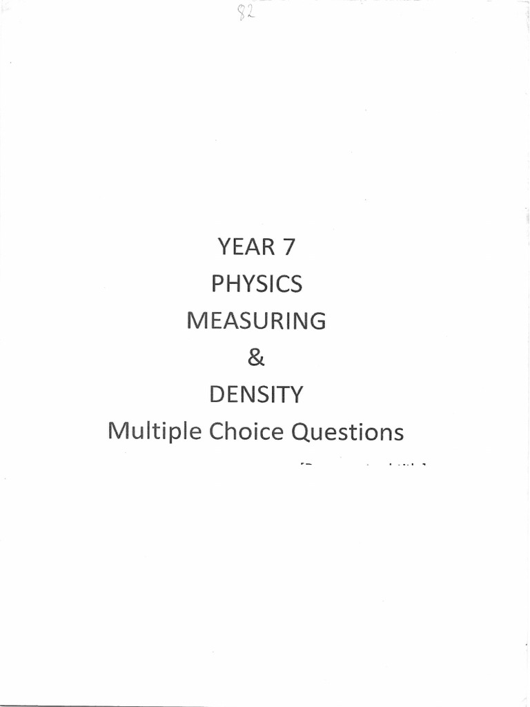 Sample Y7 Physics MCQ | PDF