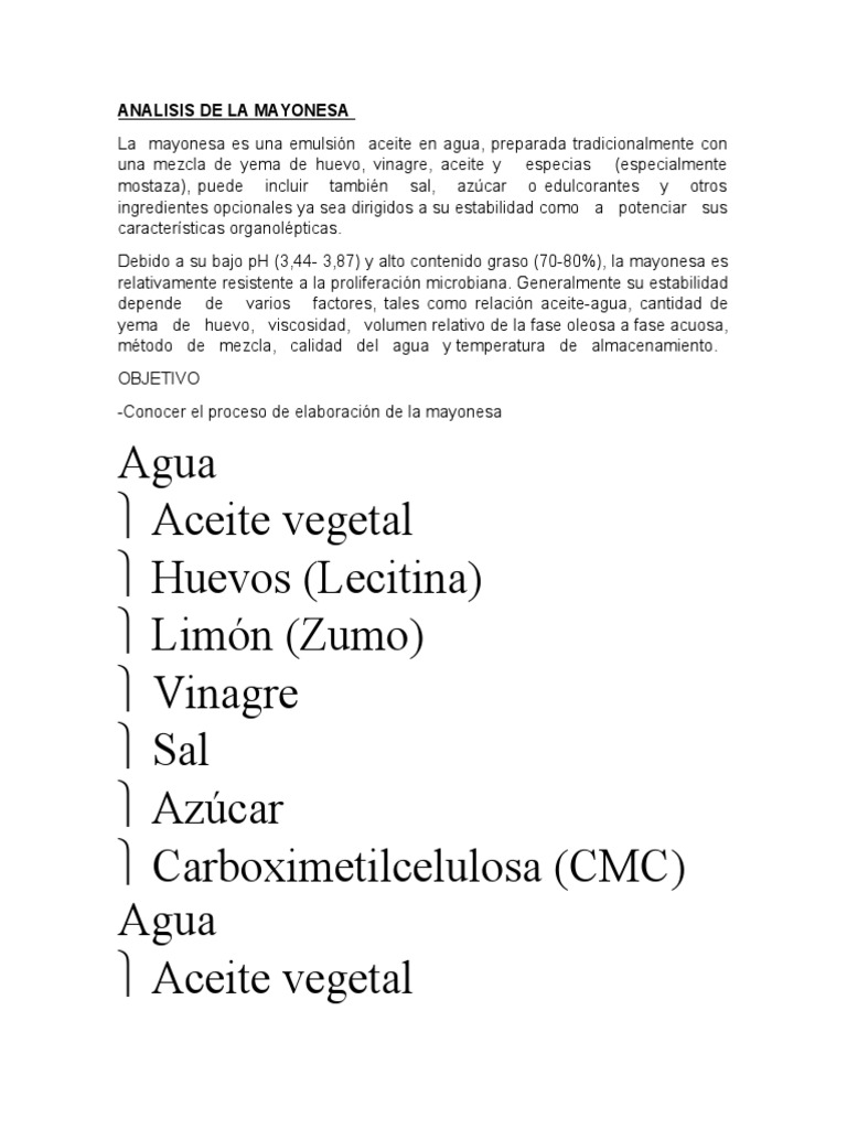Analisis de La Mayonesa PDF Mayonesa Valoración