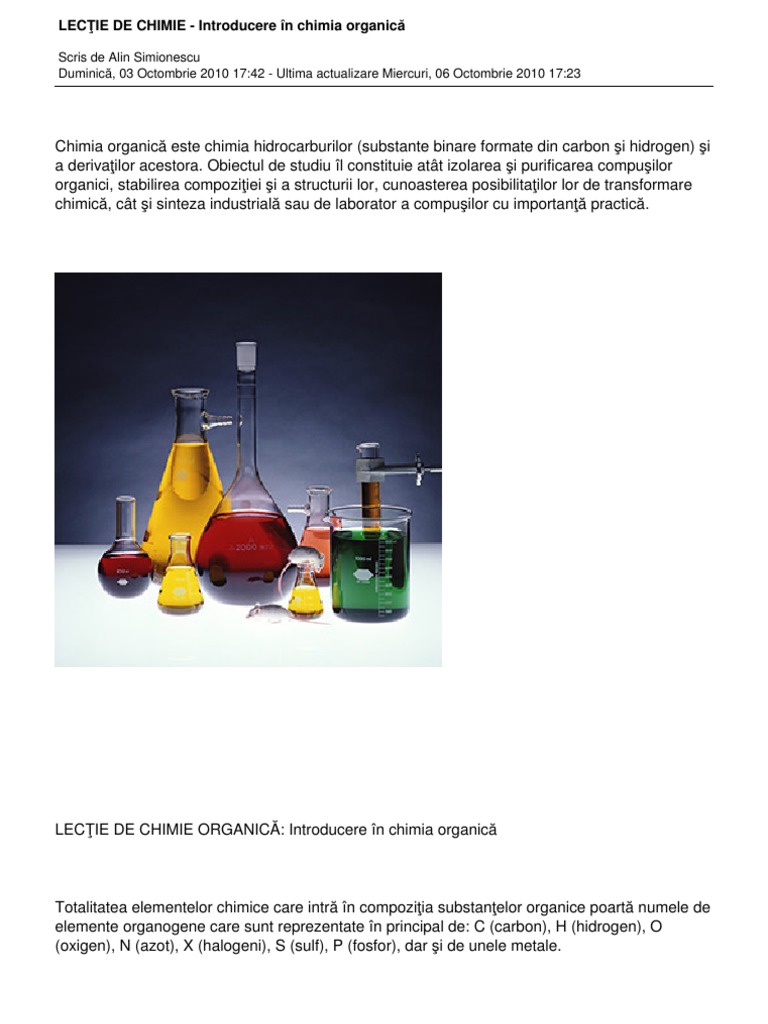 Lecţie De Chimie Introducere In Chimia Organică