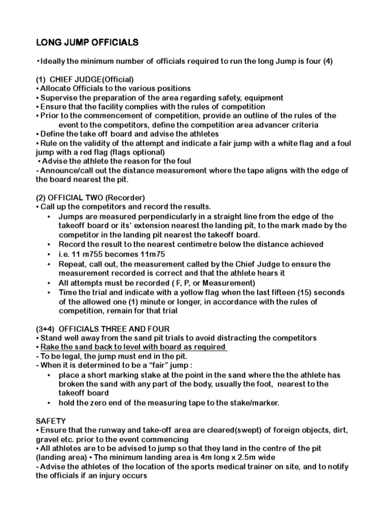 LONG JUMP RULES PDF Track And Field Sports