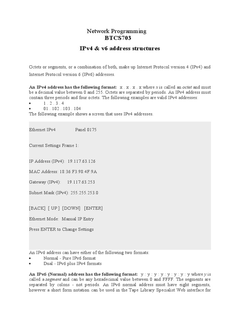 Ipv4 And Ipv6 Address Structures Pdf I Pv6 Ip Address 