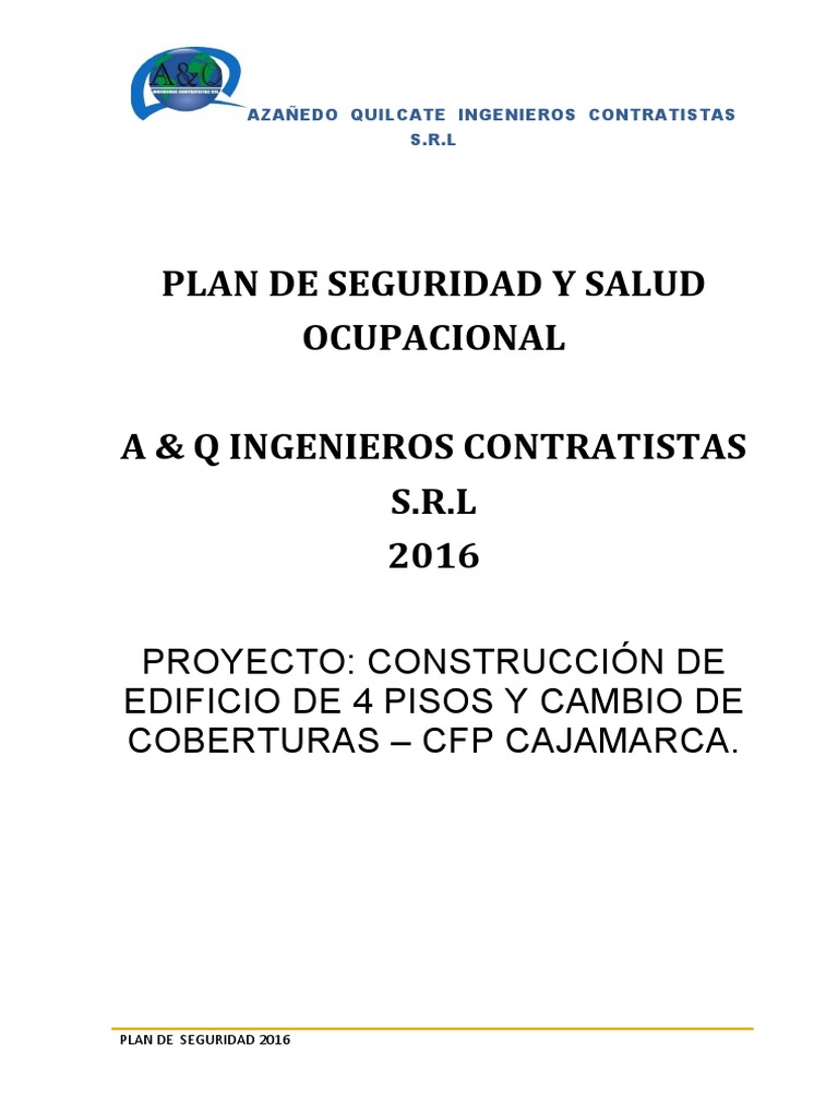 Plan de Seguridad - Senati Cajamarca | PDF | Seguridad y salud ...