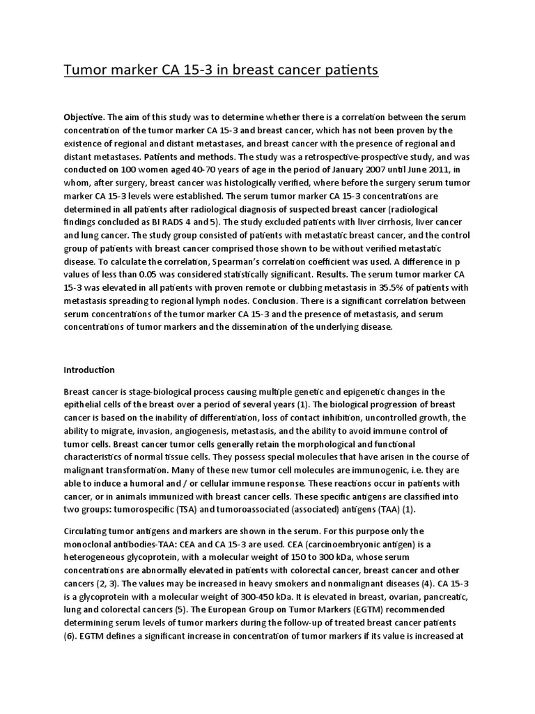 Tumor Marker Ca 15 3 Download Free PDF Metastasis Breast Cancer