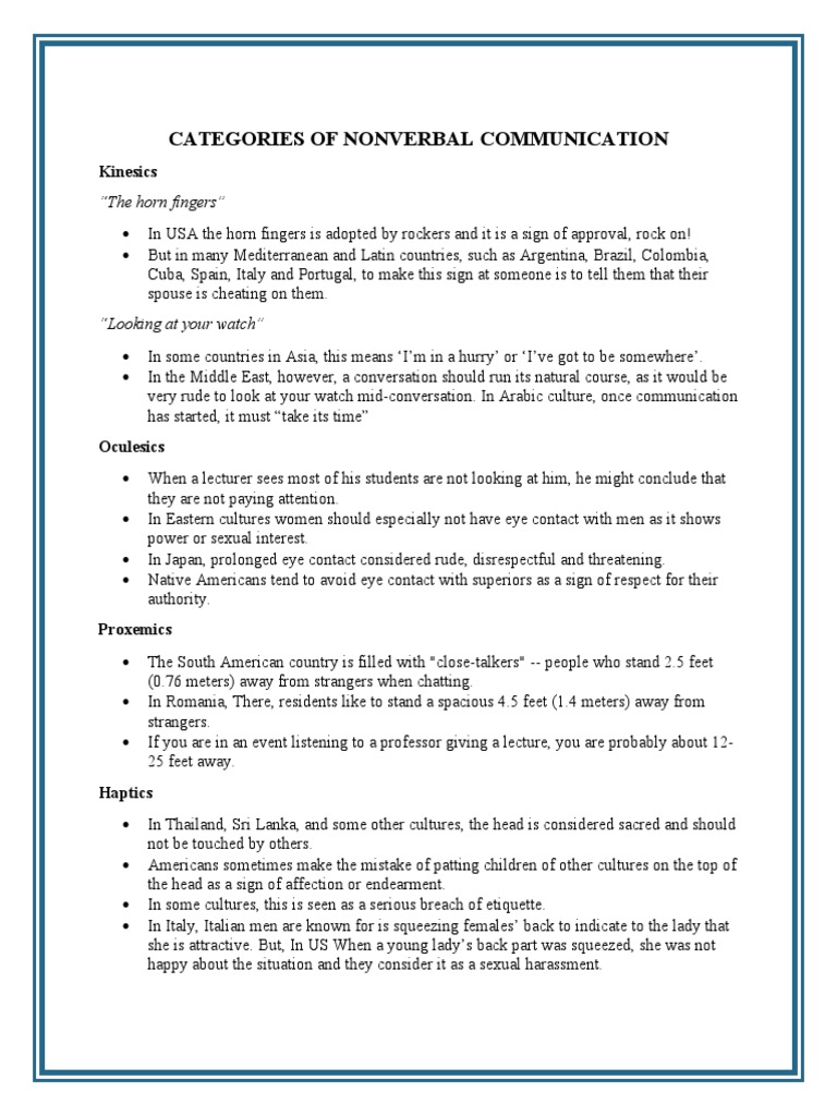 Nonverbal Communication Categories Explained | PDF