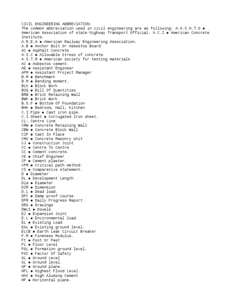 CIVIL ENGINEERING ABBREVIATIONS LIST PDF FREE DOWNLOAD visual data 2