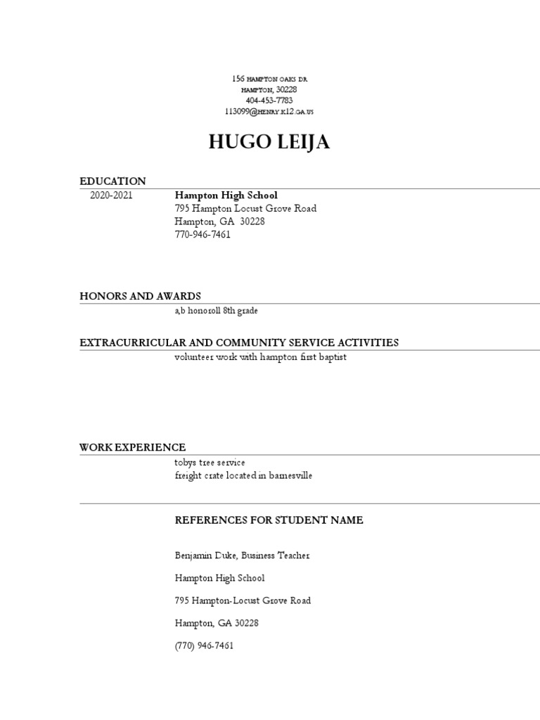 Hampton Resume Template | PDF
