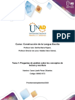 Tarea 1 - Responder Preguntas de Análisis Sobre Los Conceptos de Lectura y Escritura