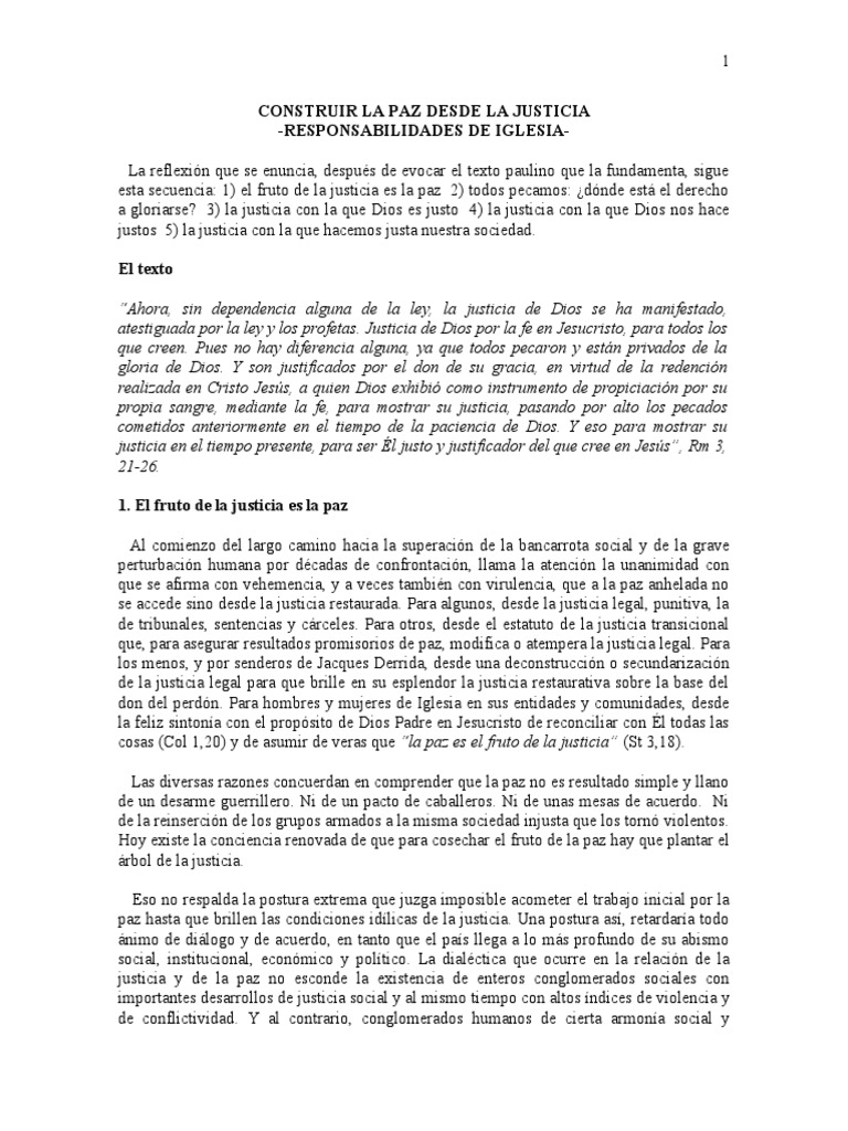 Justicia y Paz: Responsabilidad de la Iglesia | PDF | Justicia | Crimen ...