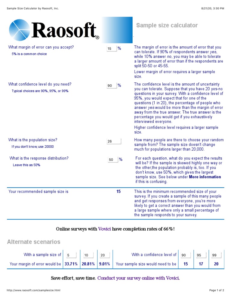 Sample size calculator by raosoft inc pdf margin of error