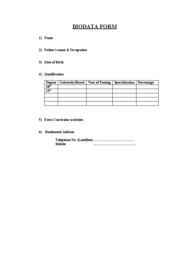 Biodata Form Definition