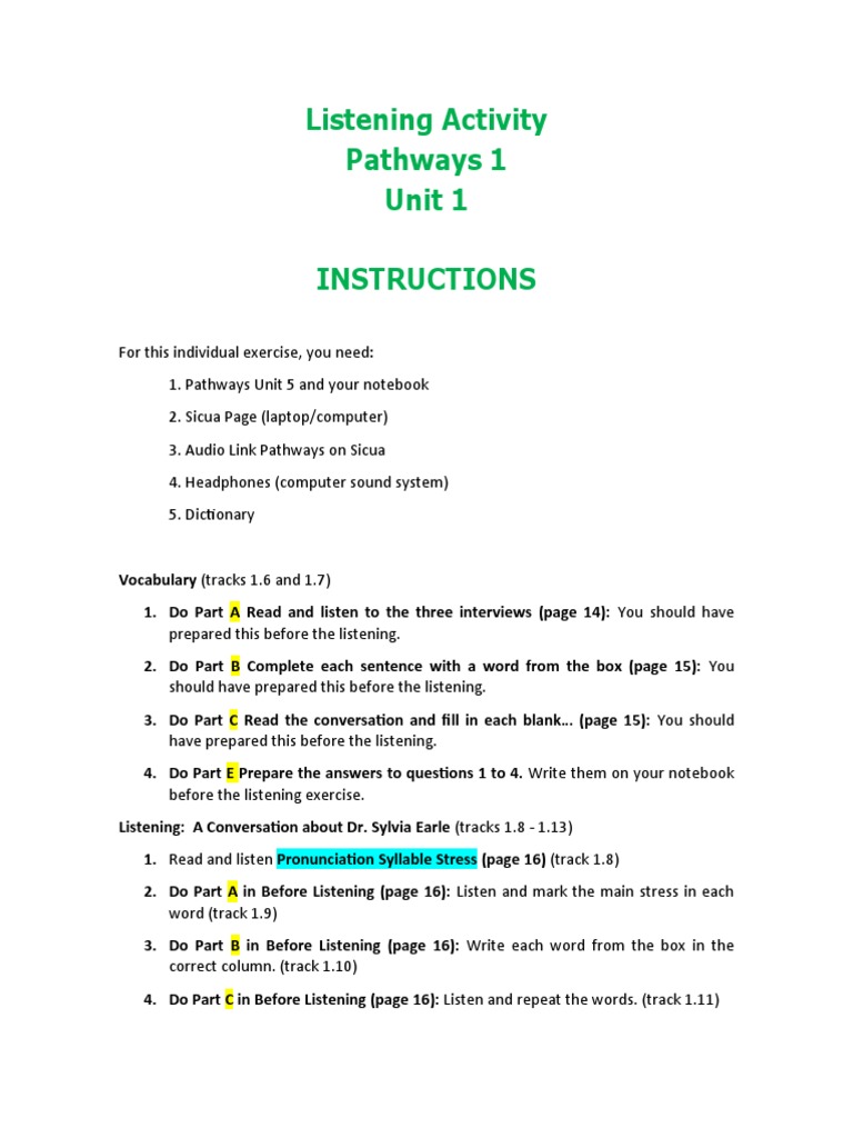Listening Activity 2 Pathways 1 Unit 1-p16-17 | PDF