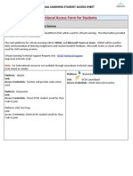 Instructional Access Form For Students: Virtual Learning Student Access Sheet