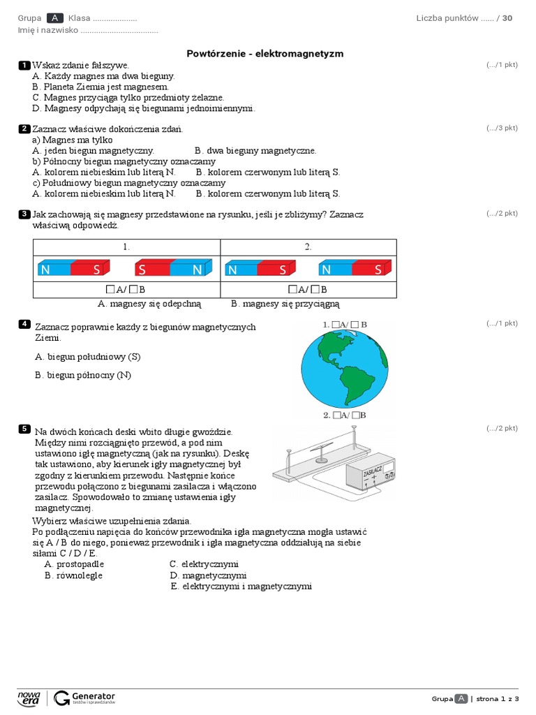 Zaznacz Poprawnie Każdy Z Biegunów Magnetycznych Ziemi