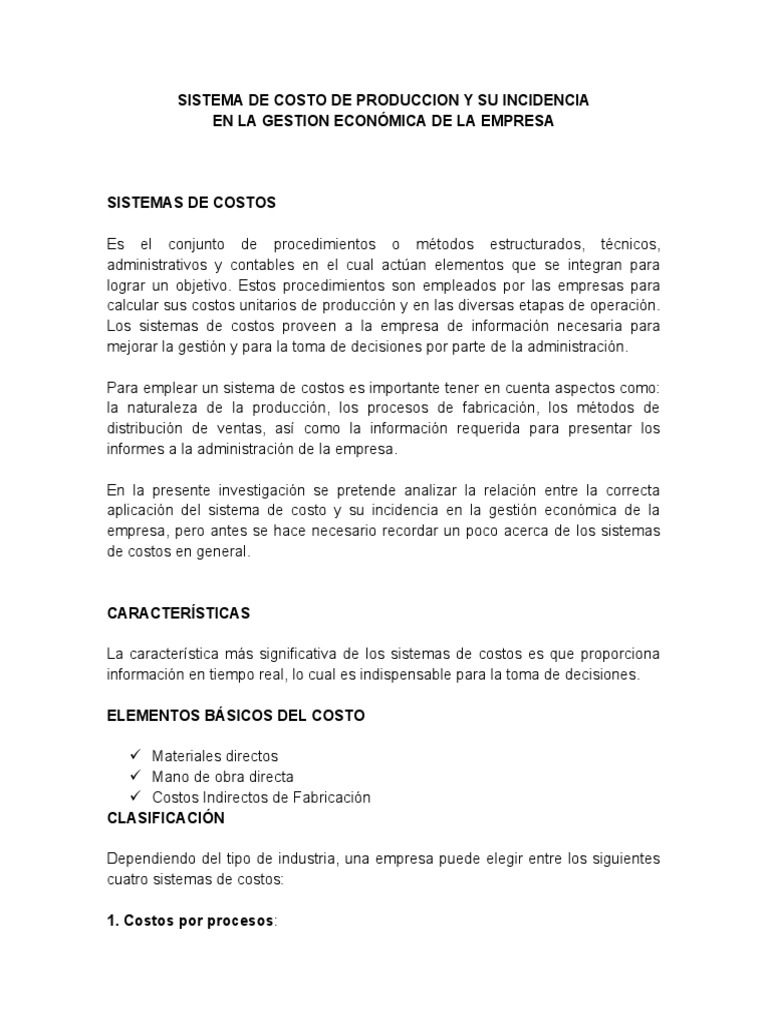 Impacto del Sistema de Costos en Empresas | PDF | Costo | Contabilidad