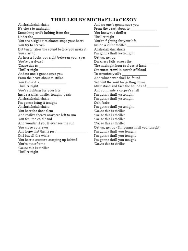 Michael Jackson's Thriller Lyrics | PDF