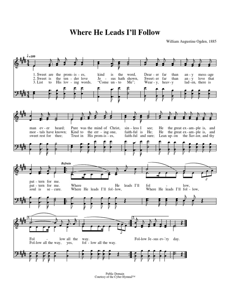 Where He Leads I&rsquo;ll Follow | PDF | Hymns