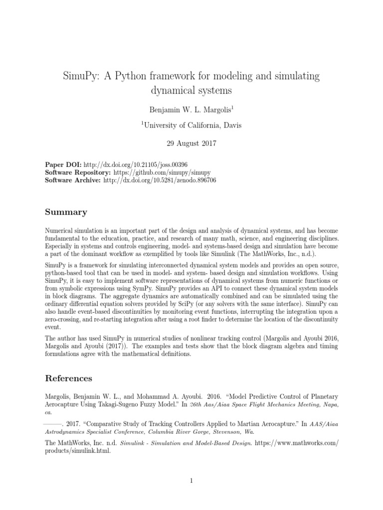 SimuPy A Python Framework For Modeling and Simulat | PDF | System ...