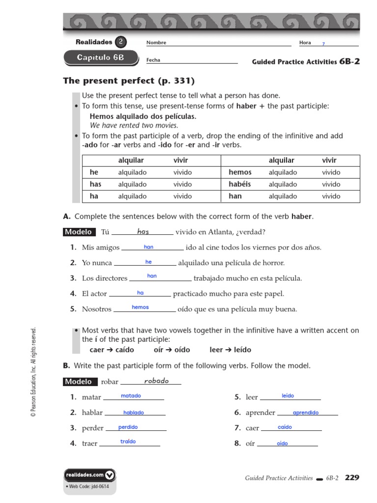 Realidades 2 Capitulo 6B Guided Practice 6B-2 | PDF