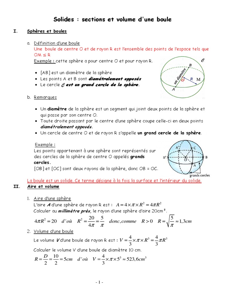 Sections De Solides 3ème Exercices Corrigés Pdf Solides Sections Et Volume D Une Boule PDF | PDF | Cercle | Sphère