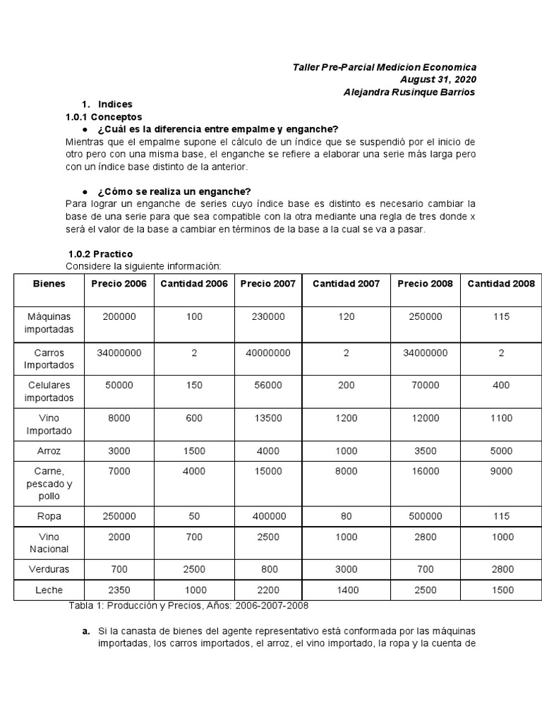 Taller de Medición Económica y Demografía | PDF | Índice de precios al ...