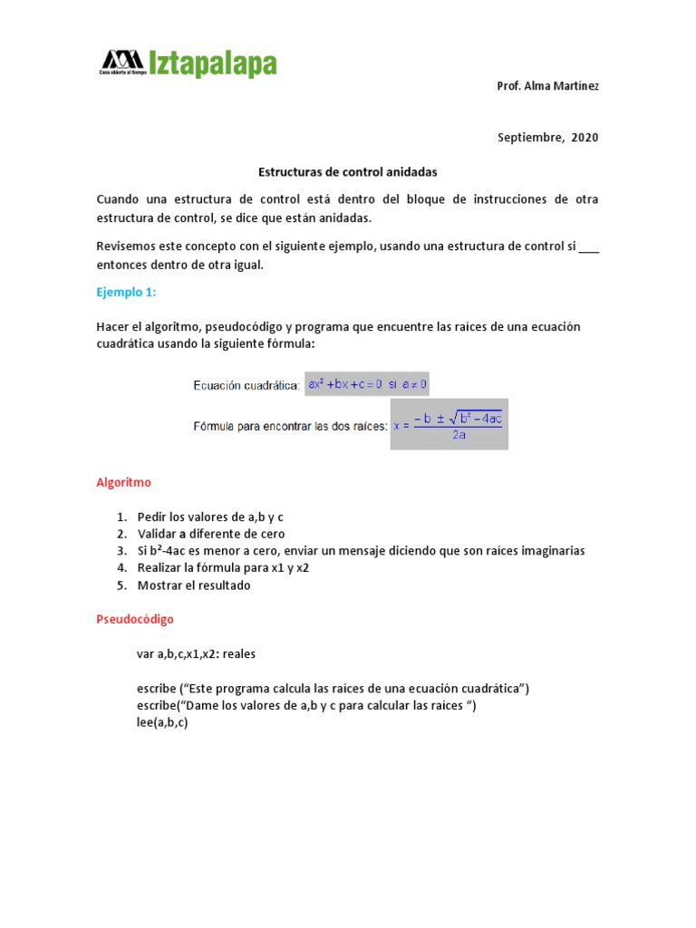Semana 2. Estructuras de Control Anidadas | PDF | Sustracción | Raíz ...