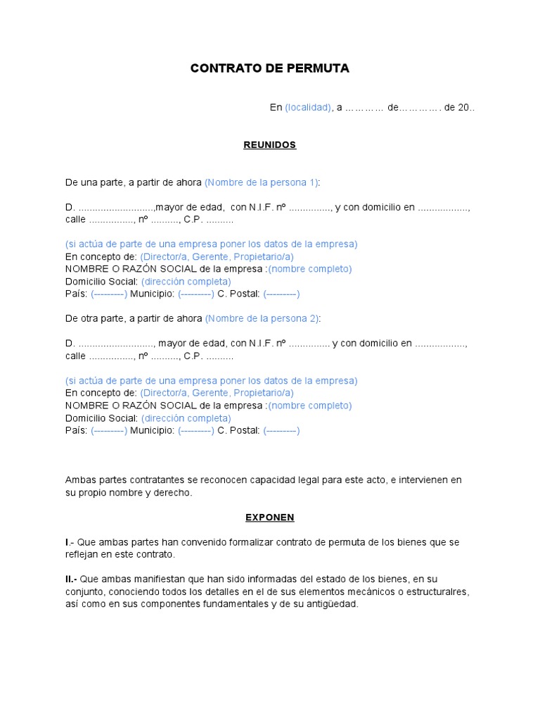Modelo de Contrato de Permuta | PDF | Deuda | Impuestos