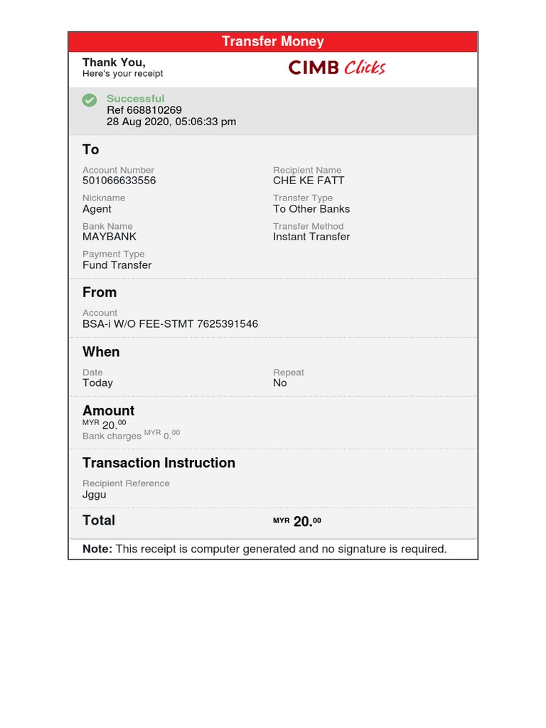 CIMB Instant Transfer Receipt | PDF